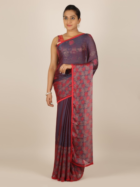 

Pothys Purple & Red Poly Chiffon Printed Saree