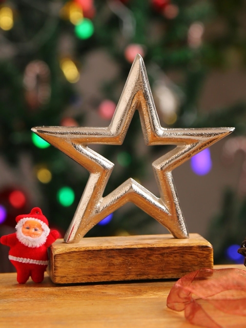 

Amoliconcepts Exclusive Star Dcor on Wooden Base, Silver