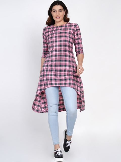 

FABNEST Women's Pink & Black Checked Tunic