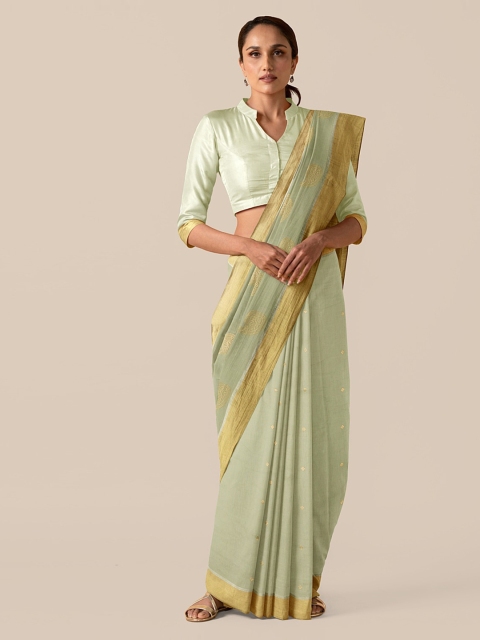 

Taneira Green Silk Cotton Solid Chanderi Saree