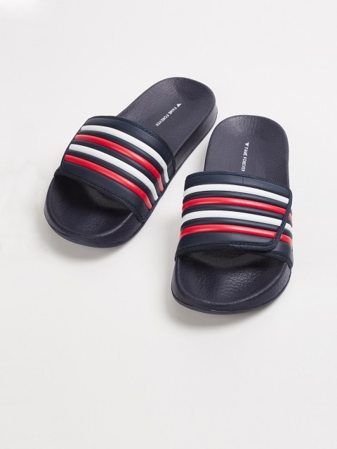 

Fame Forever by Lifestyle Boys Navy Blue & White Striped Sliders