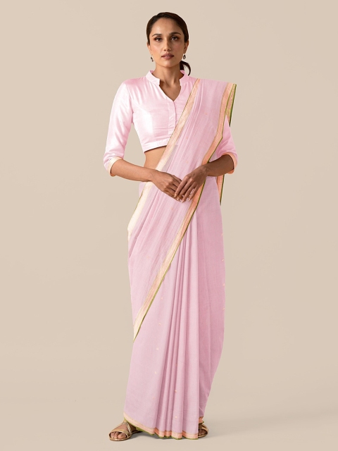 

Taneira Pink Silk Cotton Solid Chanderi Saree