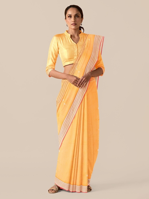 

Taneira Yellow Silk Cotton Solid Chanderi Saree