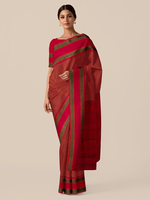 

Taneira Red & Green Pure Silk Checked Kanjeevaram Saree