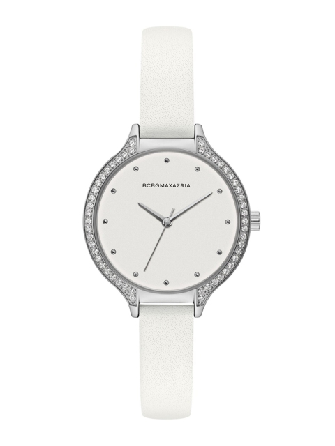 

BCBG Women Silver-Toned & White Leather Analogue Watch BG50678002