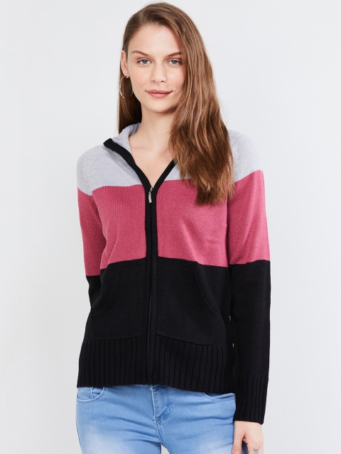 

max Women Pink Colourblocked Front-Open Sweater