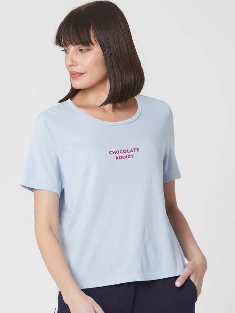 

Vero Moda Women Blue Solid Round Neck T-shirt