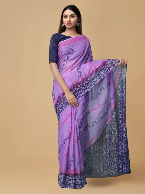 

Unnati Silks Purple & Navy Blue Organza Printed Kota Saree