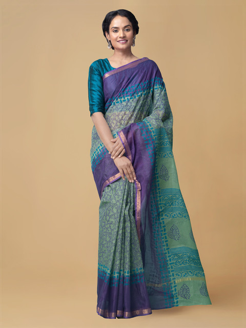 

Unnati Silks Green & Purple Organza Printed Kota Saree