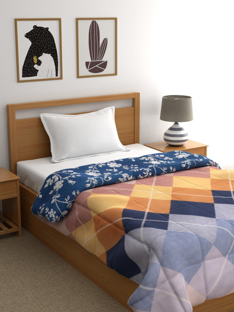 

Raymond Home Blue & Brown Geometric Mild Winter 110 GSM Single Bed Quilt
