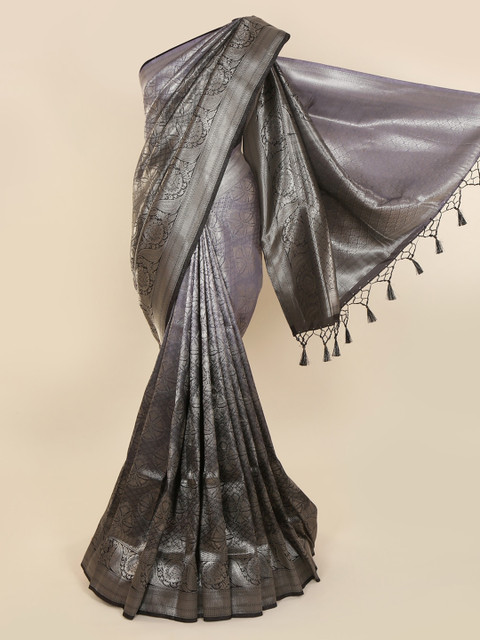 

Pothys Blue & Gold-Toned Pure Silk Woven Design Banarasi Saree