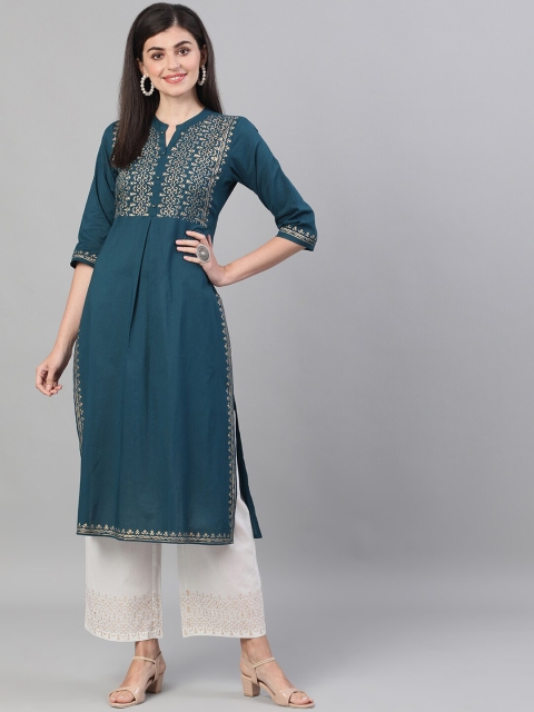 

Nayo Women Teal Yoke Design Kurta with Palazzos