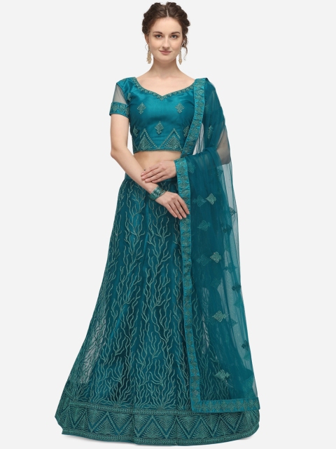 

Netram Teal Unstitched Lehenga & Blouse with Dupatta
