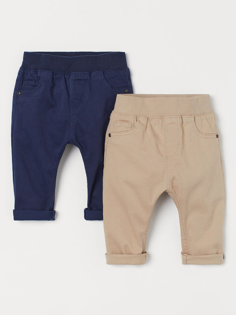 

H&M Boys Navy Blue & Beige Solid 2-pack pull-on trousers