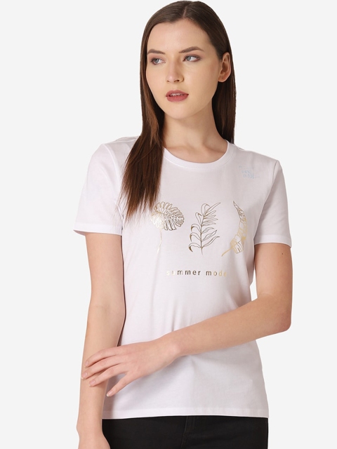 

Mode by Red Tape Women Off-White Printed Round Neck T-shirt
