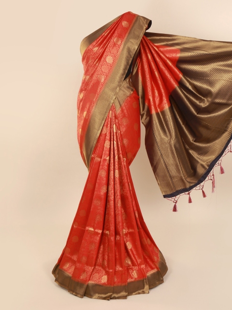 

Pothys Orange & Gold-Toned Pure Silk Woven Design Saree