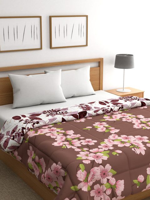 

Raymond Home Brown & Pink Floral Mild Winter 110 GSM Double Bed Quilt