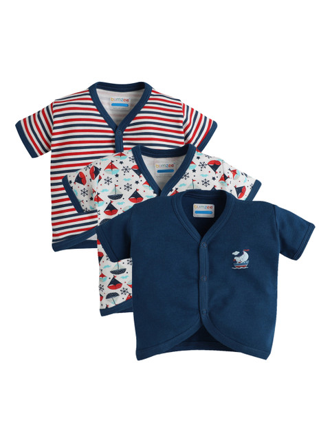 

BUMZEE Unisex Kids Navy Blue Printed Front Open Half Sleeve Jablas
