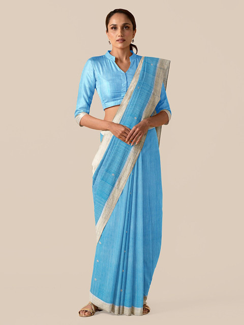 

Taneira Blue & Gold-Toned Silk Cotton Woven Design Chanderi Saree