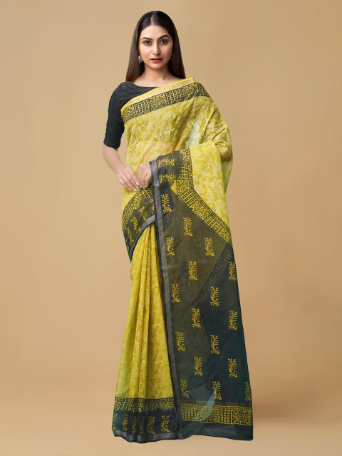 

Unnati Silks Yellow & Black Organza Printed Kota Saree