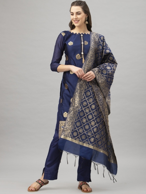 

Satrani Navy Blue & Gold-Toned Poly Silk Unstitched Dress Material