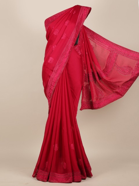 

Pothys Red Embroidered Pure Georgette Saree