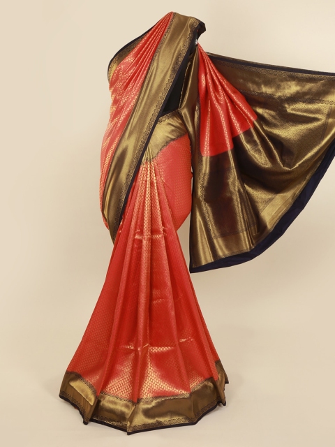 

Pothys Coral & Black Pure Silk Woven Design Saree