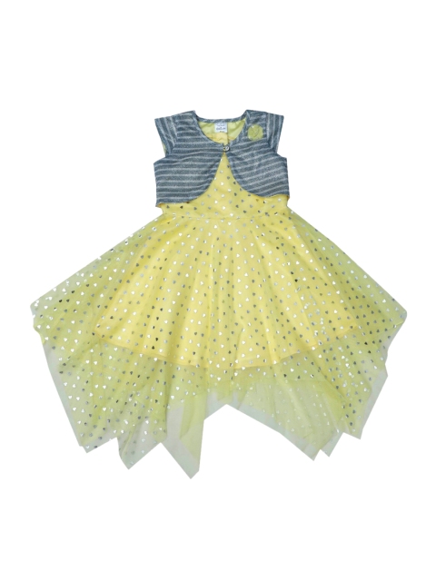 

Doodle Girls Yellow & Silver-Coloured Embellished Fit and Flare Dress & Jacket
