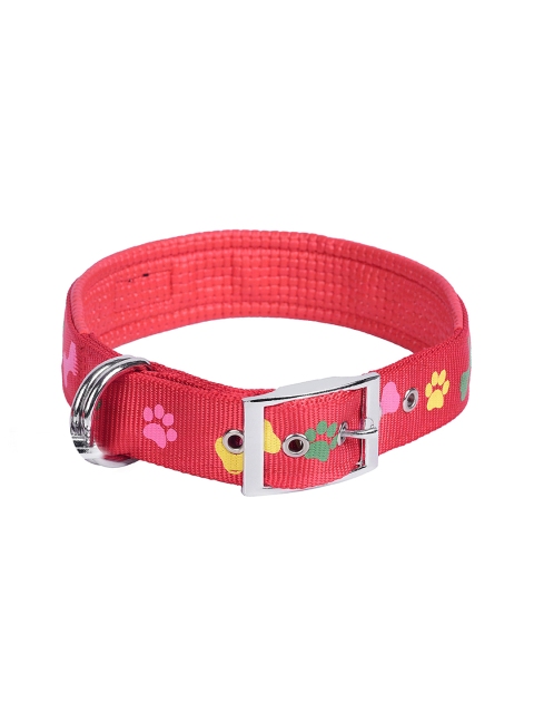 

PETS EMPIRE Red Leather Padded Printed Dog Collar - Small