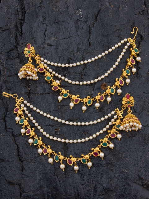 

Alankruthi Gold-Plated & White Dome Shaped Jhumkas