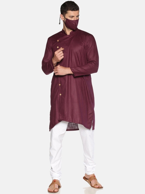 

Sethukrishna Men Maroon White Solid Kurta Pyjamas