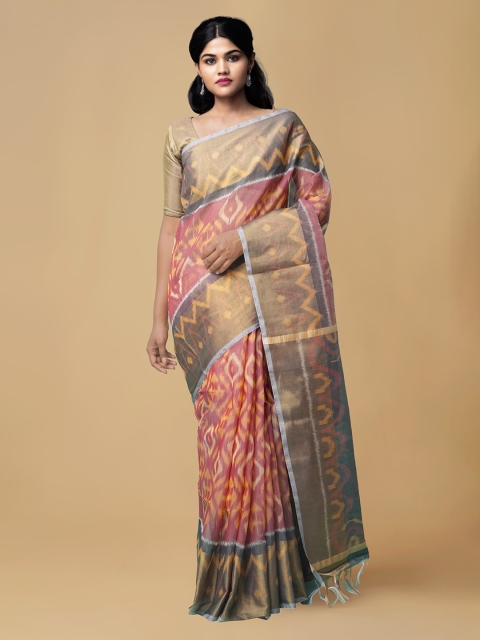 

Unnati Silks Red Silk Blend Woven Design Pochampally Saree