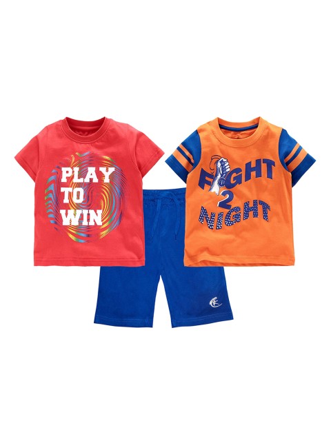 

KiddoPanti Boys Red & White Printed T-shirt with Shorts