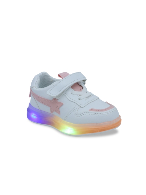 

FEETWELL SHOES Boys White & Orange LED Leather Slip On Sneakers