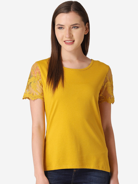 

Mode by Red Tape Women Mustard Yellow Solid Round Neck T-shirt