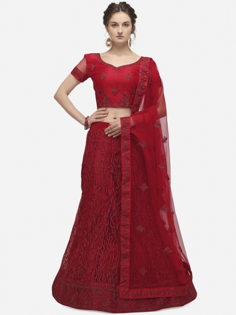 

Netram Red & Brown Embroidered Unstitched Lehenga & Blouse with Dupatta