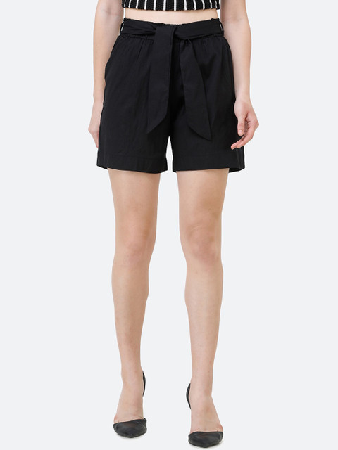 

DECHEN Women Black Solid Regular Shorts