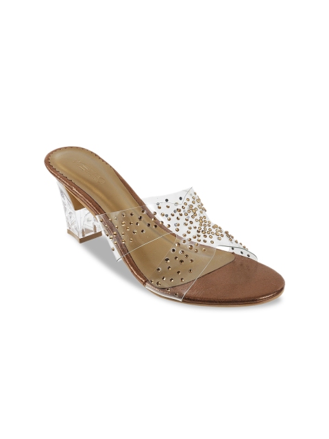 

Metro Women Gold-Toned & Transparent Embellished Block Heels