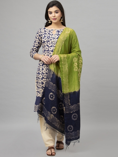 

Satrani Navy Blue & Green Pure Cotton Unstitched Dress Material