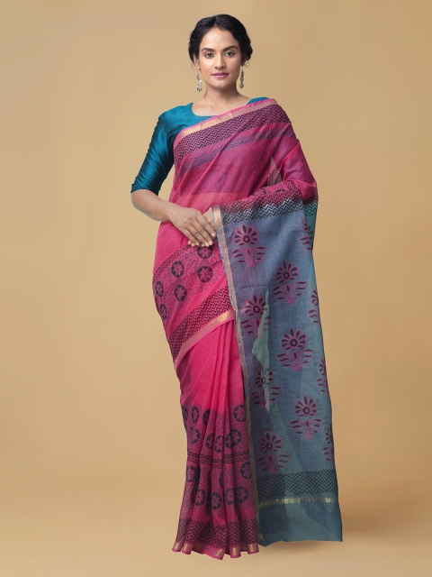 

Unnati Silks Pink & Blue Organza Printed Kota Saree