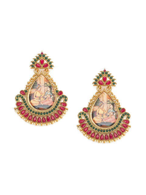 

aadita Gold-Plated & Pink Kundan Classic Chandbalis