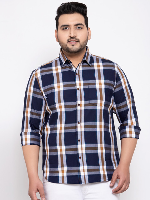 

plusS Men Navy Blue Regular Fit Checked Casual Shirt