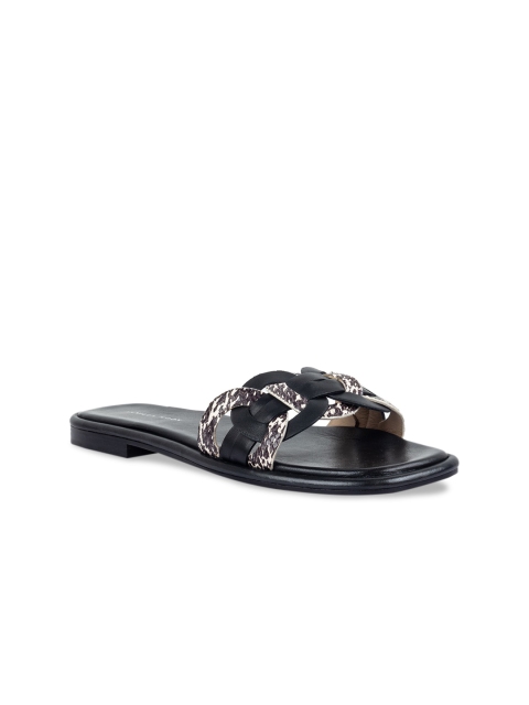 

Vanilla Moon Women Black Woven Design Leather Open Toe Flats