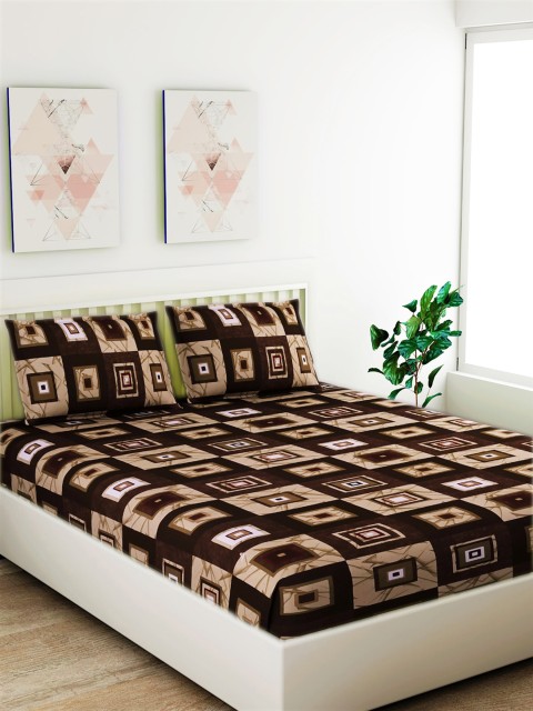 

Salona Bichona Beige & Black Geometric 120 TC Cotton 1 King Bedsheet with 2 Pillow Covers