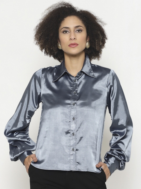 

Twenty3 Women Grey Slim Fit Solid Party Shirt