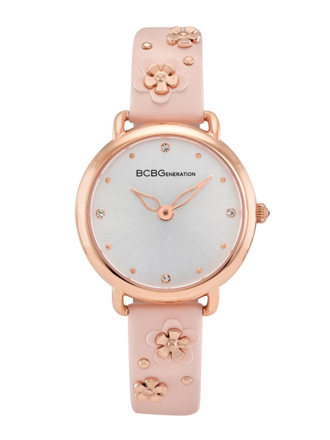 

BCBG Women Silver-Toned & Pink Leather Analogue Watch GN50897004