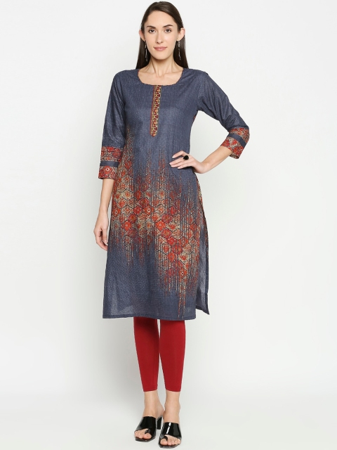 

SALWAR STUDIO Women Grey Printed Straight Kurta