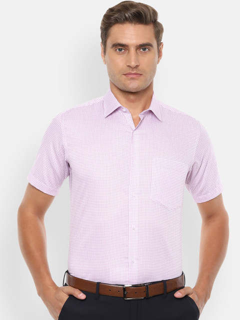 

Van Heusen Men Pink & Off-White Regular Fit Checked Formal Shirt