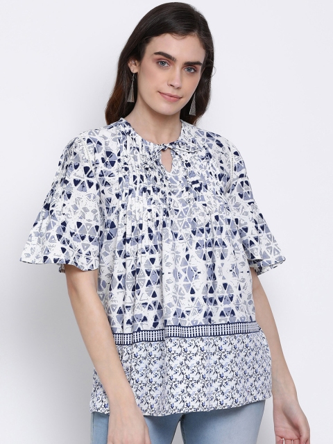 

Oxolloxo Women White & Blue Printed Tunic