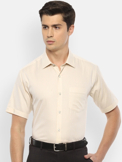 

Van Heusen Men Cream-Coloured & Off-White Regular Fit Self Design Formal Shirt
